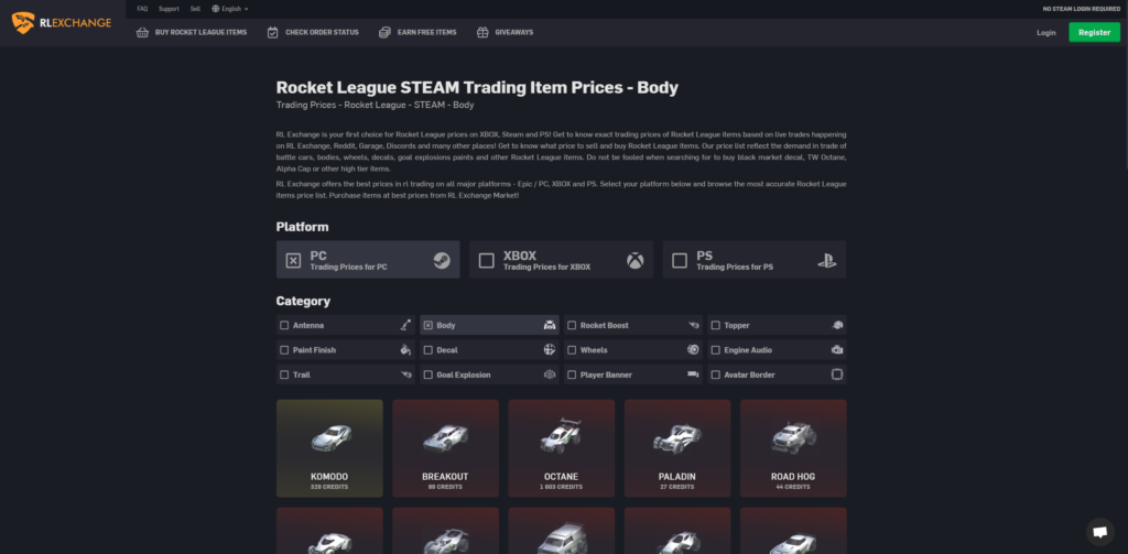 RL Exchange Price List